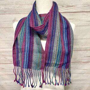 Vintage Melman Alpaca Wool Striped Fringe Scarf